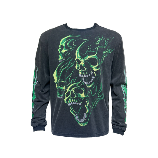 Green Devil Skull Vintage Wash Long Sleeve